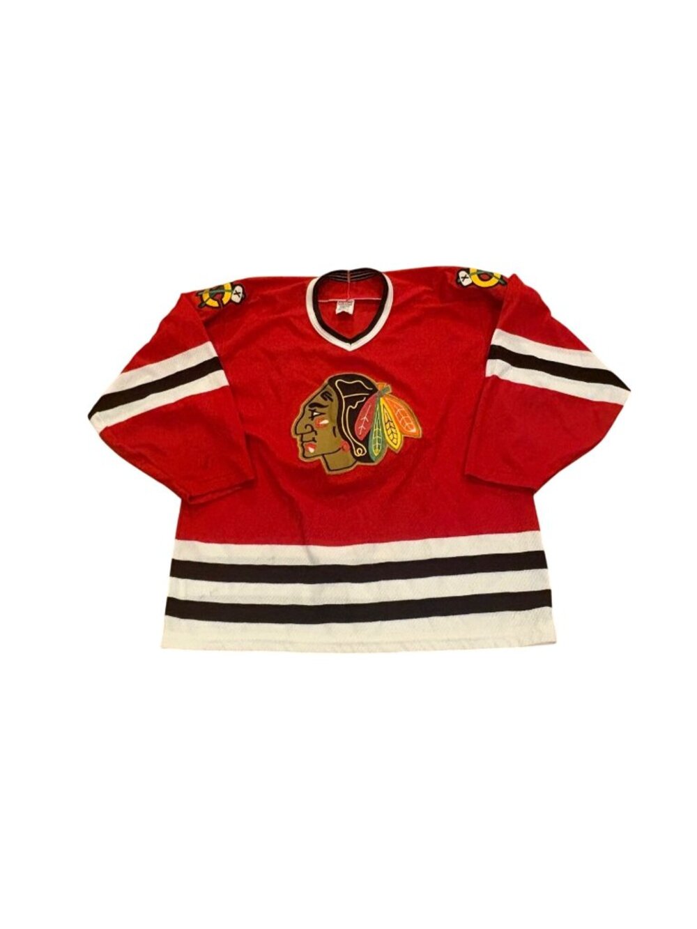 Vintage 90s CCM Maska Chicago Blackhawks Stitched NHL Hockey Jersey Red Men’s L
